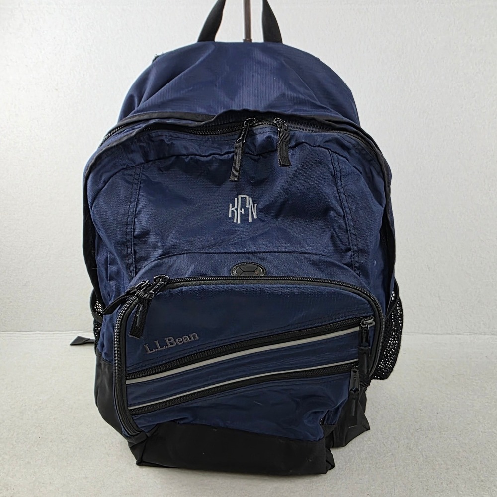 L.L.Bean 290888 Super Deluxe Book Pack 41L Navy Blue Backpack Monogram